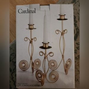 Cardinal brand 3 piece candleholders, new in box 11, 9 and 7 inches in height